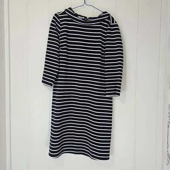 Talbots Roll Neck Striped Knit Shift Dress 3/4 Sleeves Navy Blue Size Large - Picture 6 of 8